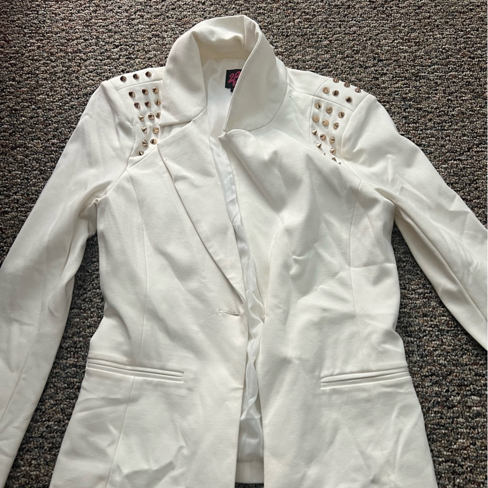 Bebe white blazer with gold beads